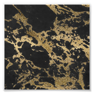 Modern Guld Glitter Black Marble Fototryck