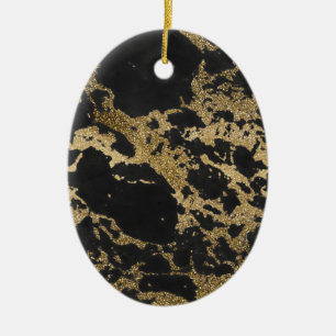 Modern Guld Glitter Black Marble Julgransprydnad Keramik