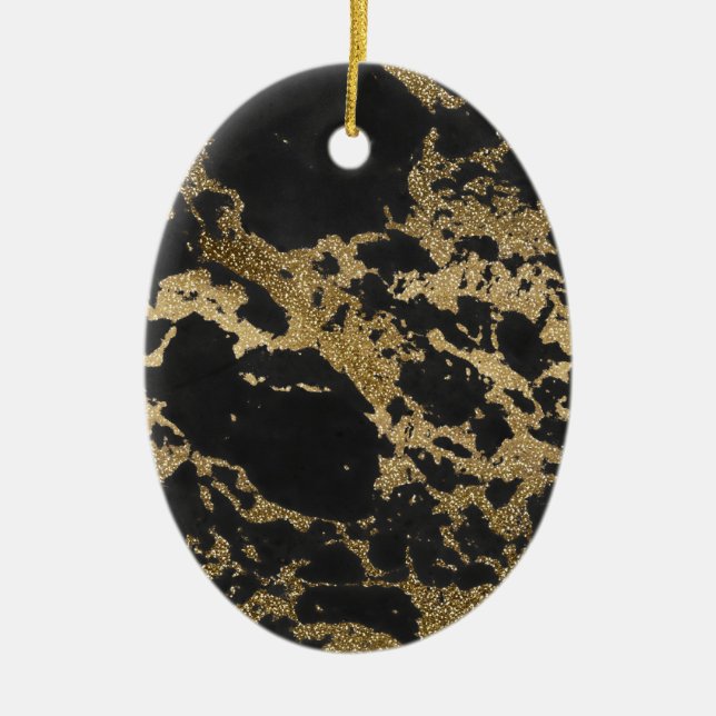 Modern Guld Glitter Black Marble Julgransprydnad Keramik (Framsidan)