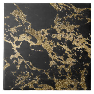 Modern Guld Glitter Black Marble Kakelplatta
