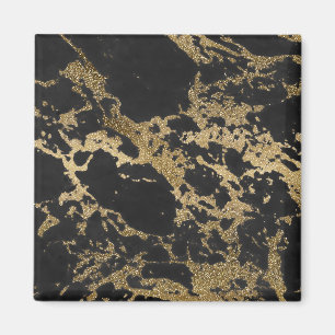Modern Guld Glitter Black Marble Magnet