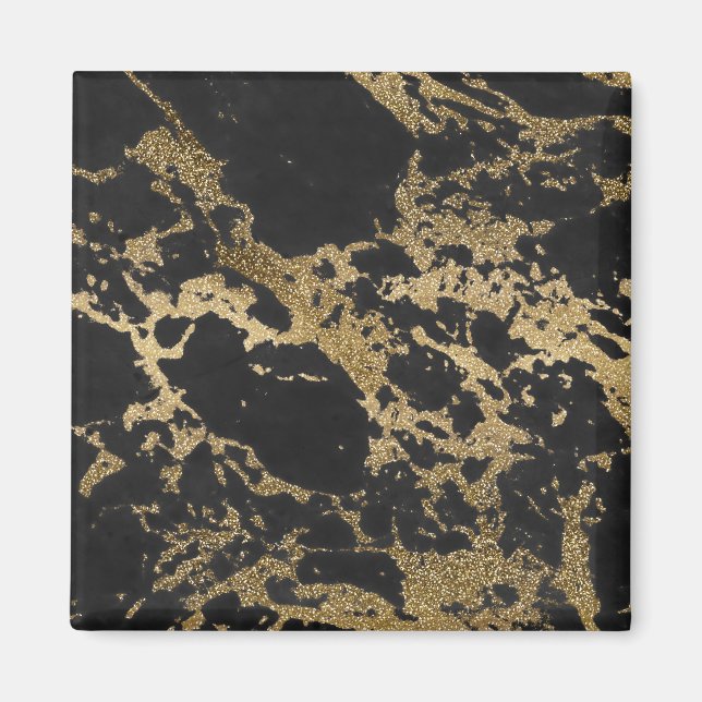 Modern Guld Glitter Black Marble Magnet (Framsidan)