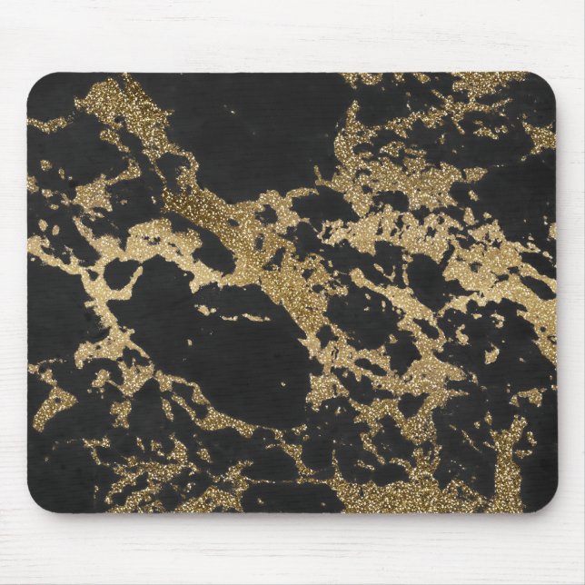 Modern Guld Glitter Black Marble Musmatta (Framsidan)