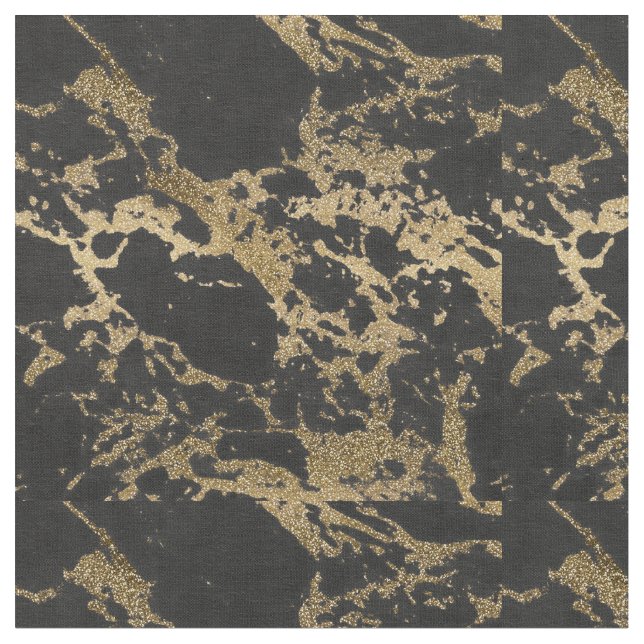 Modern Guld Glitter Black Marble Tyg (Närbild)