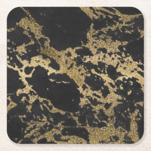 Modern Guld Glitter Black Marble Underlägg Papper Kvadrat