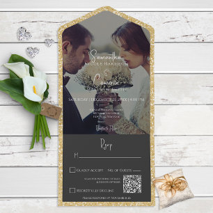 Modern Guld Glitter Black Photo QR-kod