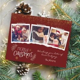 Modern Guld Glitter Burgundy God jul Photo Julkort