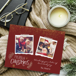 Modern Guld Glitter Burgundy God jul Photo Julkort