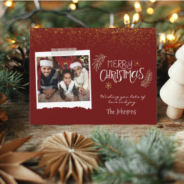 Modern Guld Glitter Burgundy God jul Photo Julkort