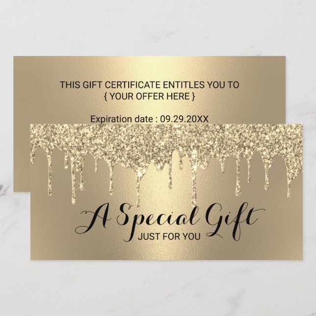 Modern Guld Glitter Drips - Salon Gift-certifikat (Fram/baksida)