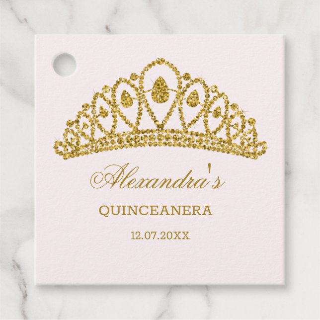 Modern guld glitter, effekttiara Quinceanera Gåvor Etiketter (Framsida)