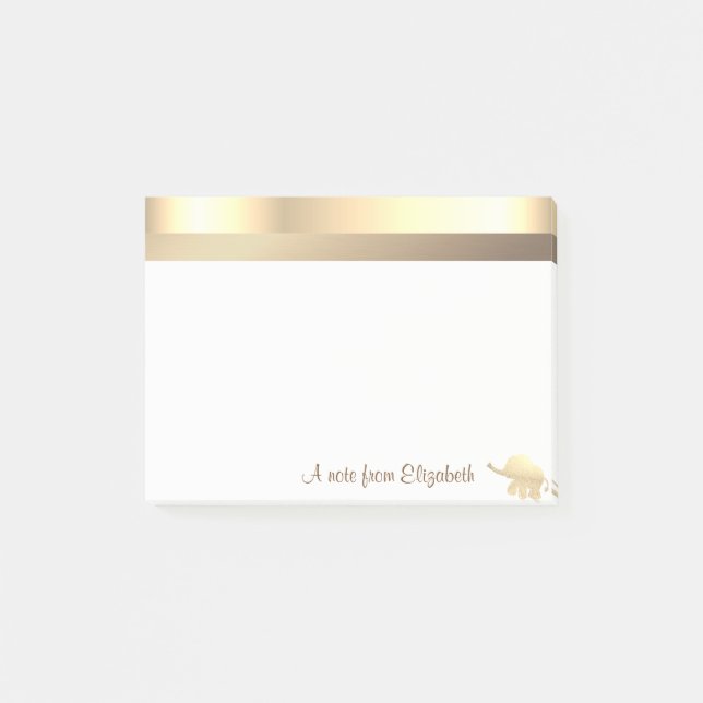 Modern Guld Glitter Elephant - Personlig Post-it Block (Framsida)