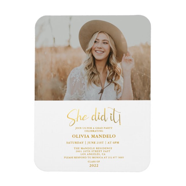 Modern guld glitter examen inbjudan fot Ma Magnet (Vertikal)