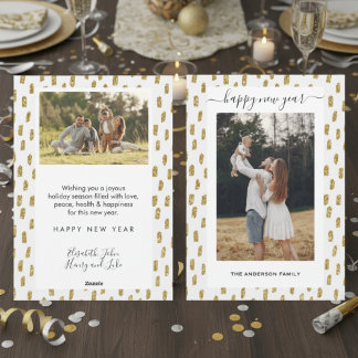 Modern Guld Glitter Familjefoto Nyår Julkort