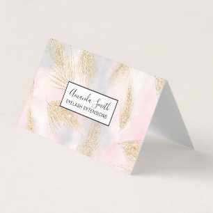 Modern guld glitter fjädrar rosa vattenfärg visitkort
