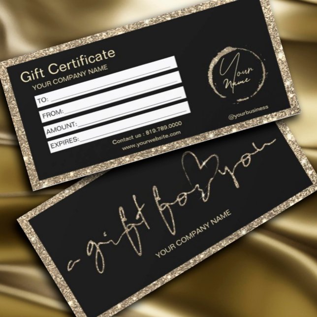 Modern Guld Glitter-gåvsintyg (#zazzlemade #giftcertificate #giftcart #agiftforyou #luxurycard #glittergold)