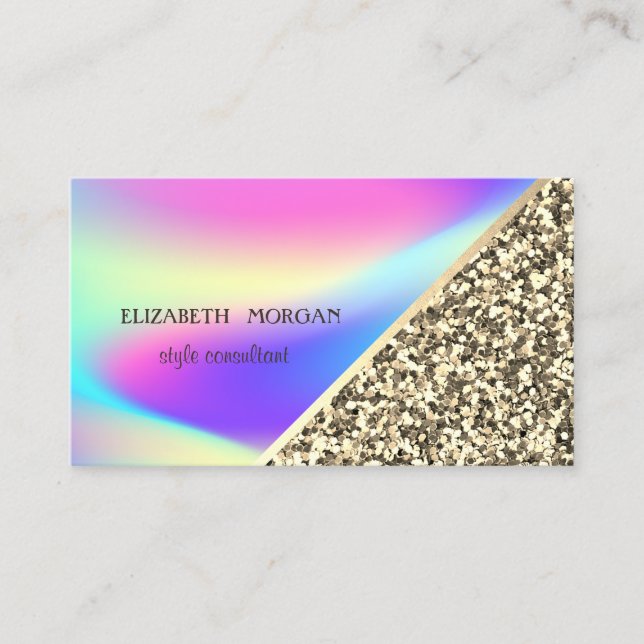 Modern Guld Glitter, Geometrisk, Ombre Holografisk Visitkort (Framsida)