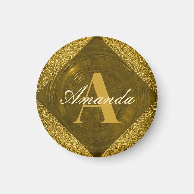 Modern Guld Glitter Girly Monogram Magnet (Framsidan)