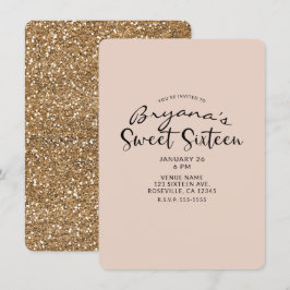 Modern guld glitter glamour Sweet 16 sexton födels Inbjudningar