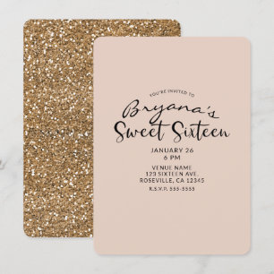 Modern guld glitter glamour Sweet 16 sexton födels Inbjudningar