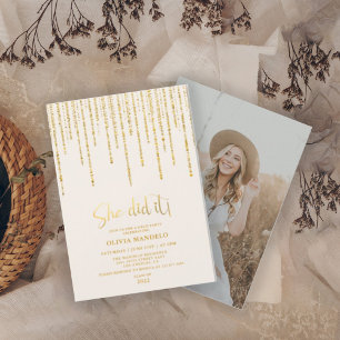 Modern Guld Glitter Grad Party Photo Inbjudningar