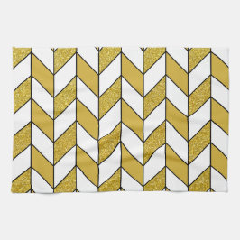 Modern Guld Glitter Herringbone Chevron Mönster Kökshandduk