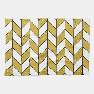 Modern Guld Glitter Herringbone Chevron Mönster Kökshandduk