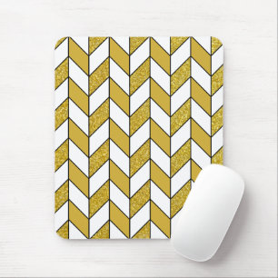 Modern Guld Glitter Herringbone Chevron Musmatta