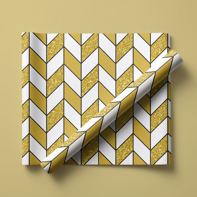 Modern Guld Glitter Herringbone Chevron Presentpapper (Skapare uppladdad)