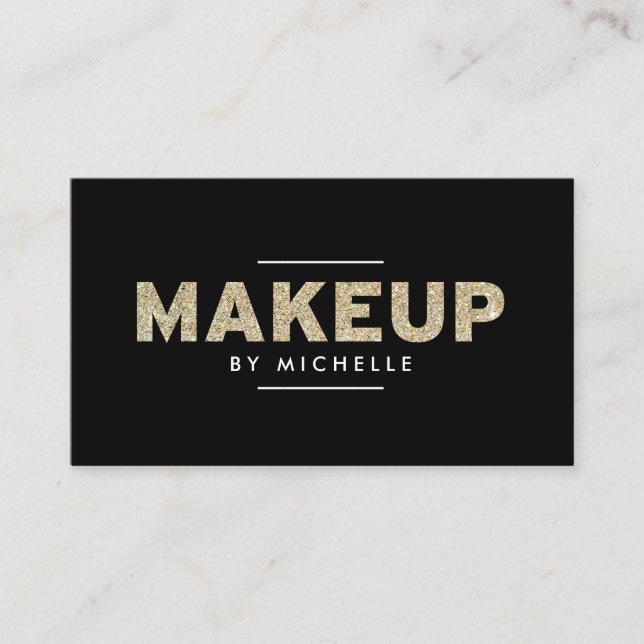 Modern Guld Glitter II Makeup Artist Visitkort (Framsida)