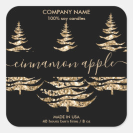 Modern Guld Glitter Julgran Candle-etikett Fyrkantigt Klistermärke