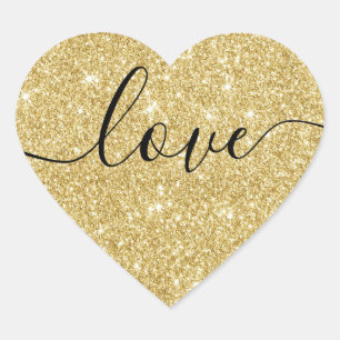 Modern Guld Glitter Kärlek-skript Bröllop säl Hjärtformat Klistermärke