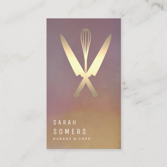 Modern Guld Glitter Knivar och Whisk Bakery Visitkort (Framsida)