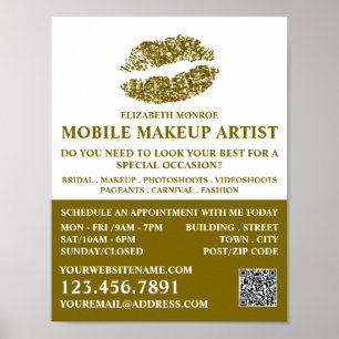 Modern Guld Glitter Läppar, Makeup Artist Advert Poster