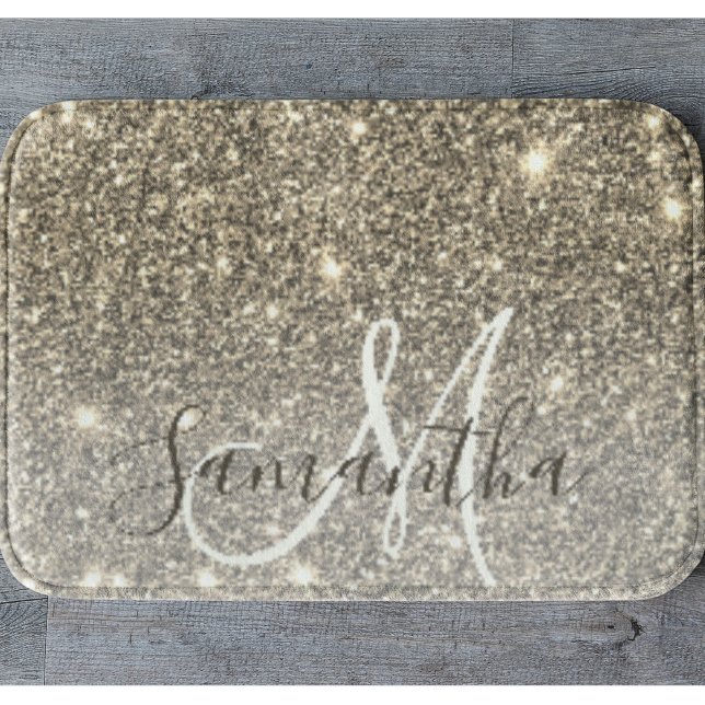 Modern Guld Glitter-miniatyrdiagram Personlig Namn Badrumsmatta (Skapare uppladdad)