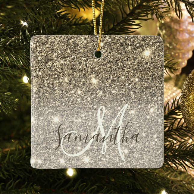 Modern Guld Glitter-miniatyrdiagram Personlig Namn Julgransprydnad Keramik (Skapare uppladdad)