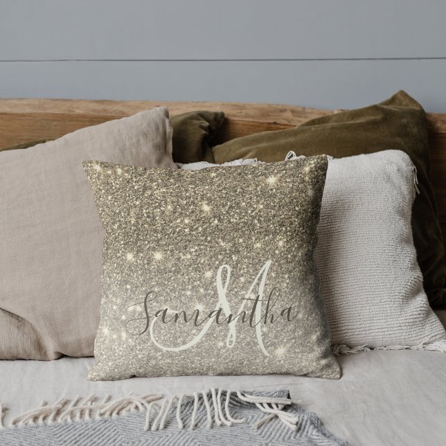 Modern Guld Glitter-miniatyrdiagram Personlig Namn Kudde (Skapare uppladdad)