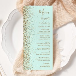 Modern Guld Glitter Mintgrön Bröllop Meny