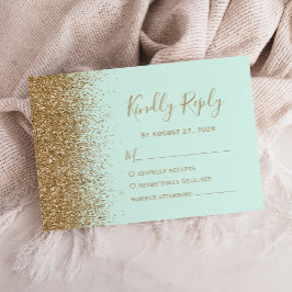 Modern Guld Glitter Mintgrön Bröllop OSA Kort