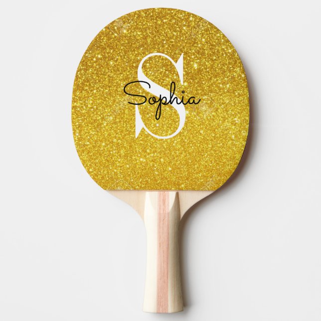 Modern Guld Glitter Monogram Personlig Namn Pingisracket (Framsidan)