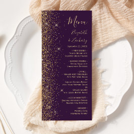 Modern Guld Glitter Mörk Lila Bröllop Meny