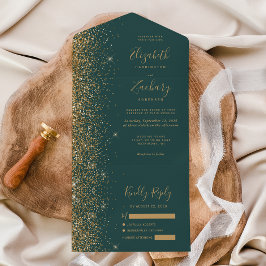 Modern Guld Glitter Mörkgrön Bröllop