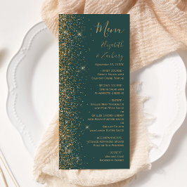 Modern Guld Glitter Mörkgrön Bröllop Meny