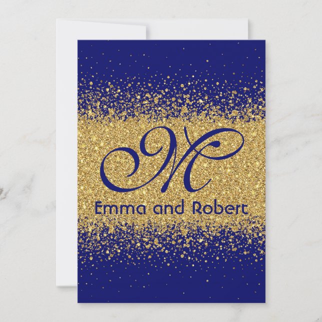 Modern Guld Glitter och Royal Blue Inbjudningar (Framsida)
