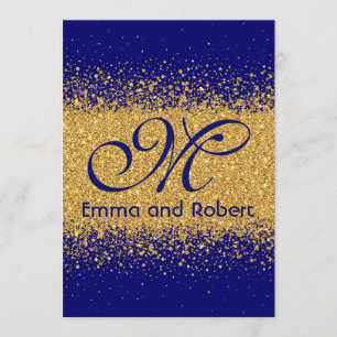 Modern Guld Glitter och Royal Blue Inbjudningar