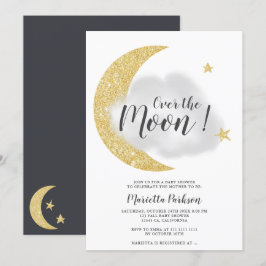 Modern guld glitter över måne-stjärnans babydusch inbjudningar