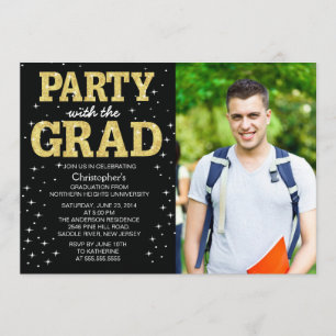Modern Guld Glitter Photo Studentfest Inbjudan