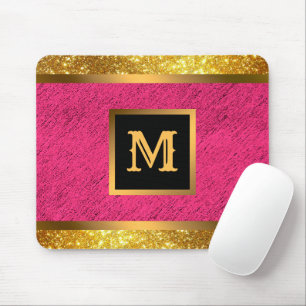 Modern Guld Glitter Rosa Linen Monogrammed Musmatta