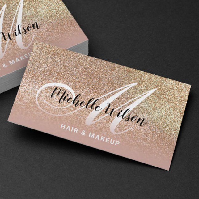 Modern Guld Glitter Rosa Monogram Beauty Salon Visitkort (Skapare uppladdad)