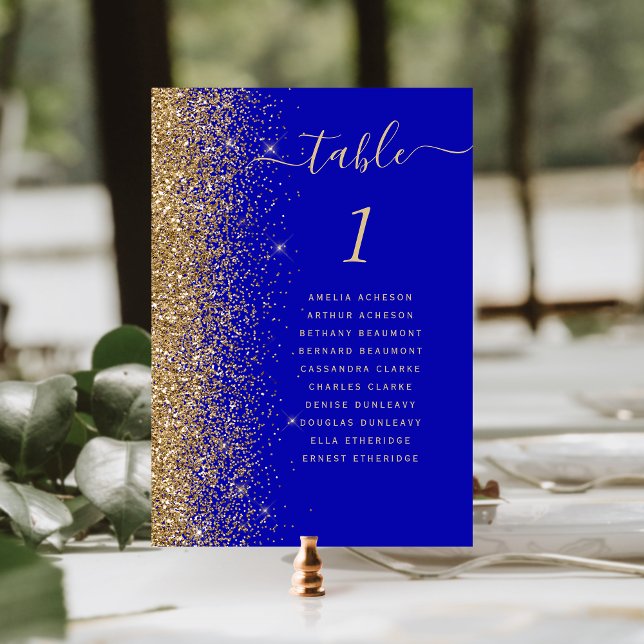 Modern Guld Glitter Royal Blå Bröllop Bordsnummer (Skapare uppladdad)